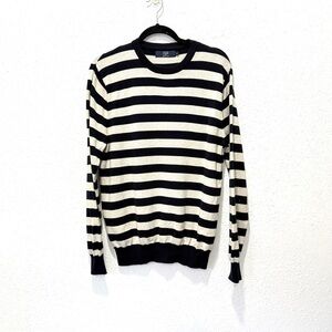 J. Crew 100% cotton Men's Black and White Striped Crewneck Sweater M